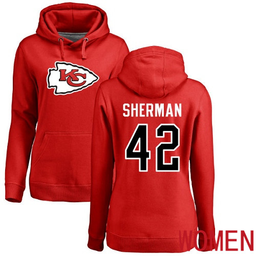 Women Kansas City Chiefs #42 Sherman Anthony Red Name and Number Logo Pullover NFL Hoodie Sweatshirts